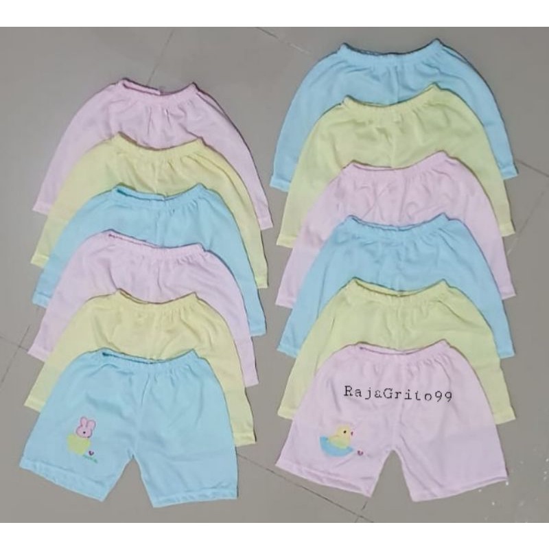 Celana Pendek Bayi Warna Motif Aplikasi isi 1 Lusin / Celana Kotak Bayi Warna Aplikasi Grosir Newborn