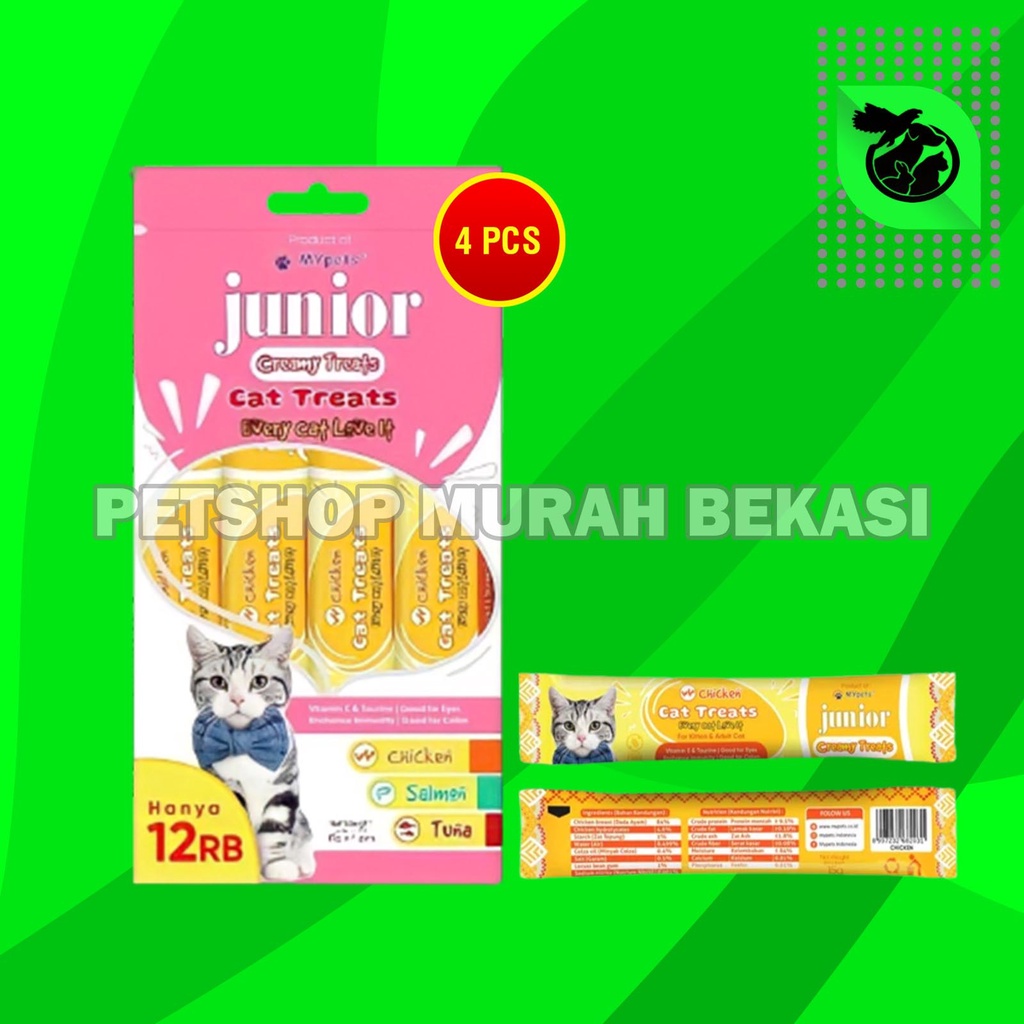 Junior Creamy Treats Cemilan Kucing Cat Food Snack 15GR X 4 Pcs