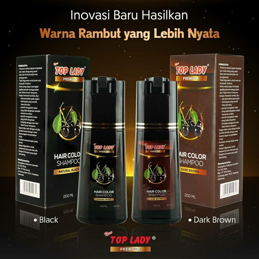 TOP LADY HAIR COLOR SHAMPOO PREMIUM 200ML ( NEW ) bonus sarung tangan plastik 1pasang