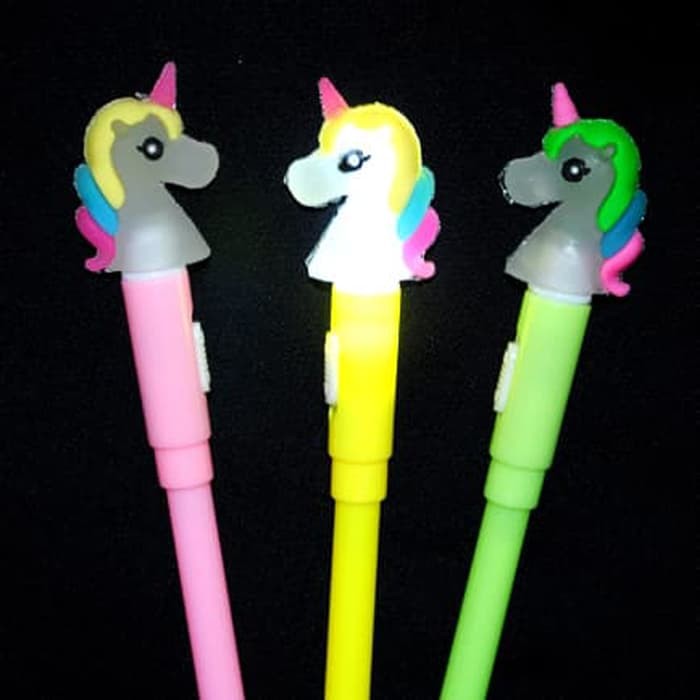 Pulpen Lampu Unicorn Nyala / Gel Pen Karakter Kuda Pony Pena Unik