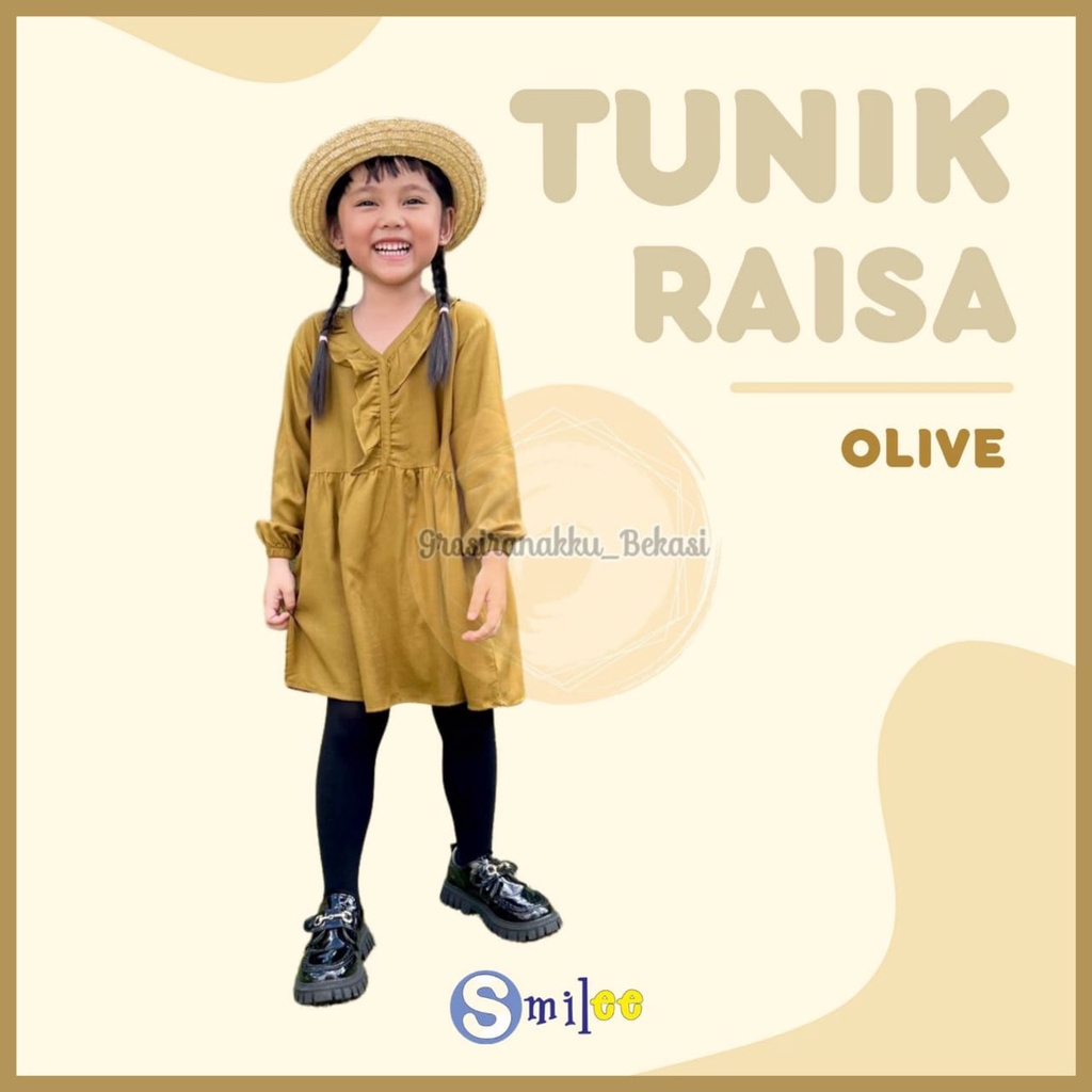 Tunik Anak Raisa Smilee Rayon Warna Olive Size 2-10 Tahun