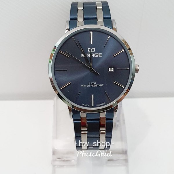 Jam Tangan Pria Mirage Original 8734 Biru List Silver Bergaransi Water Resistant 3 ATM