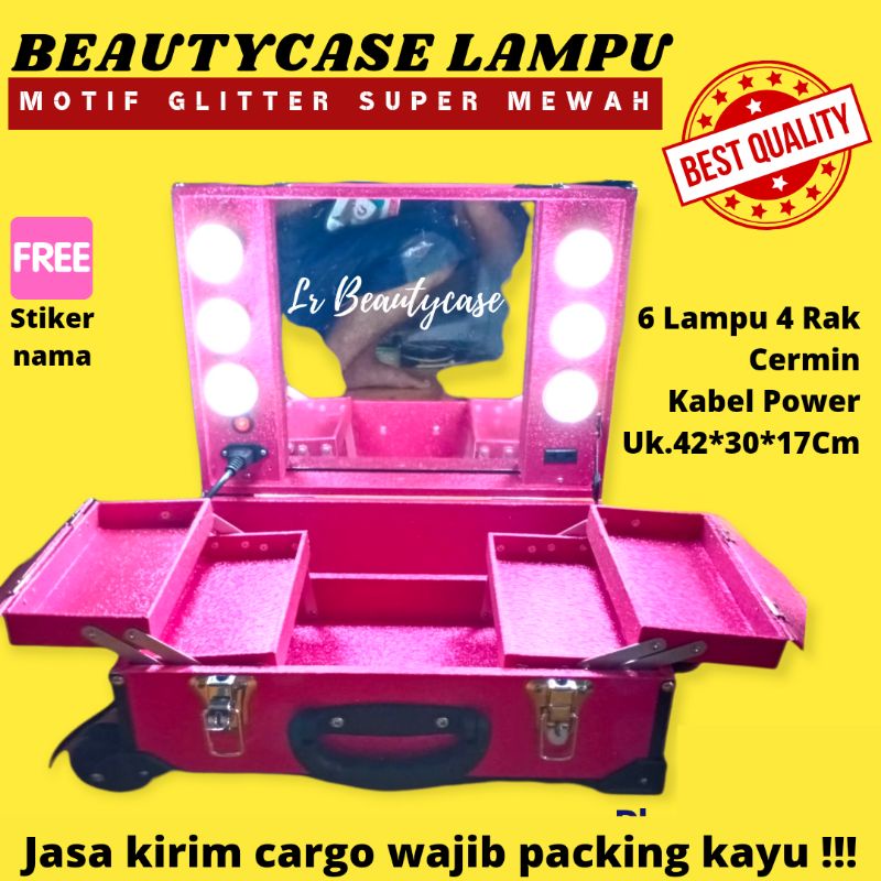 Beautycase Lampu / Koper Makeup / Box Makeup 6 Lampu Motif Glitter