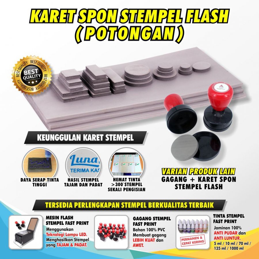 Gagang Plus Karet Spon Potongan Stempel Flash Kotak Ukuran 13X35 MM