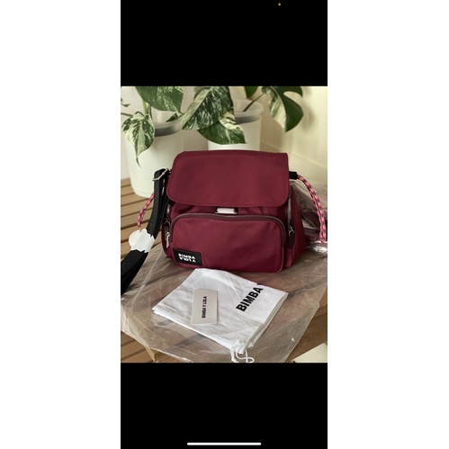 Bimba Y Lola M Raspberry Nylon Flap Bag