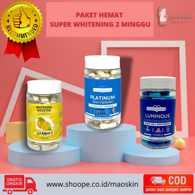 PAKET HEMAT SUPER WHITE 2 MINGGU | PEMUTIH KULIT | PEMUTIH WAJAH | PEMUTIH BADAN | KAPSUL WHITENING