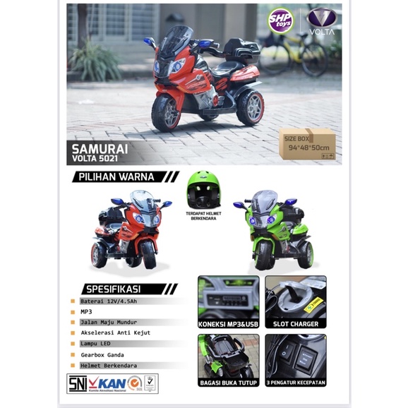 Mainan Anak Motor Aki Remote Control Volta Samurai 5021 SHP TOYS Happy Kids Size 110x50x65cm Garansi-1
