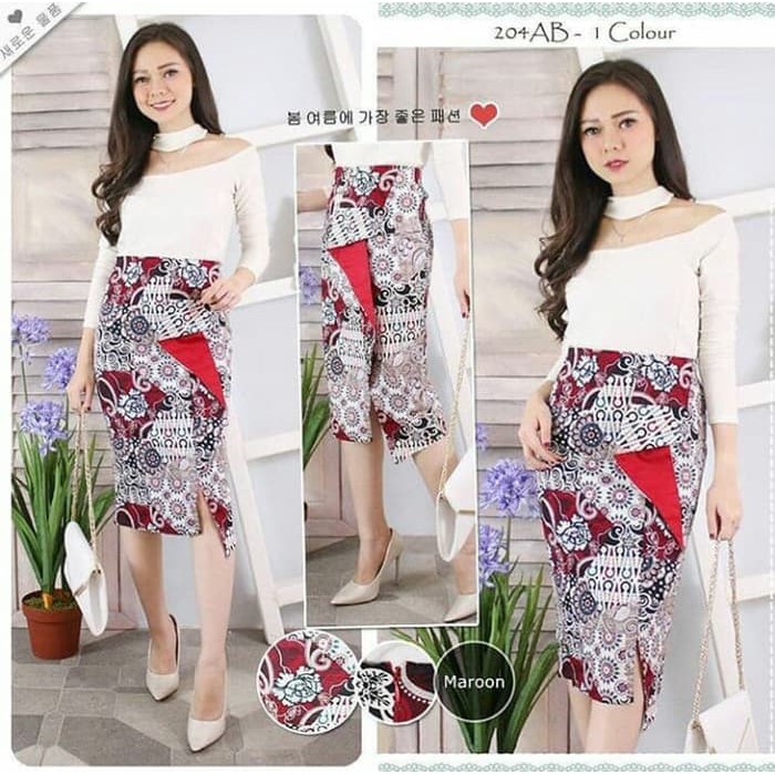 DRESS BATIK Rok batik modern nora jumbo big size  IWAZAH OFFICE