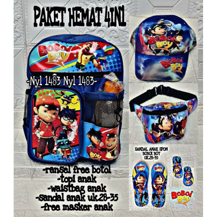 BOBOIBOY Paket komplit 4in1 Ransel anak +botol