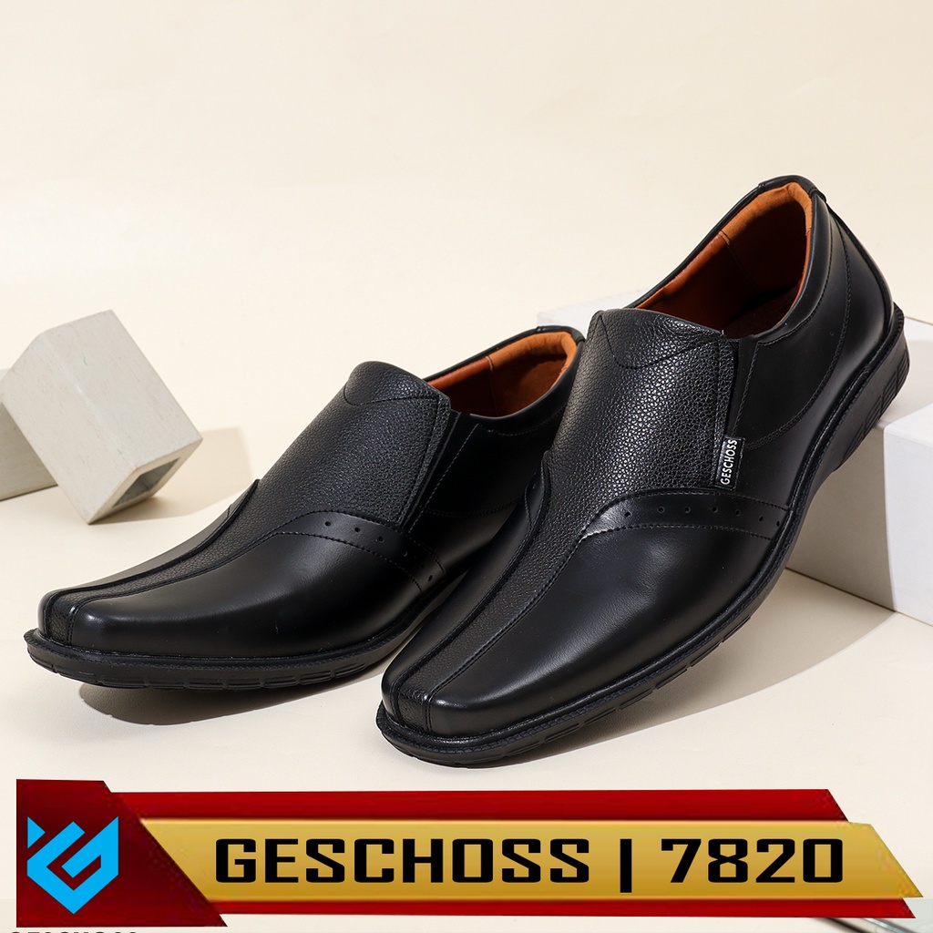 GESCHOSS FULL BLACK | Sepatu Pantofel Pria Pantofel Hitam Pria Sepatu Pantopel Fantofel Kulit Kerja Formal Murah