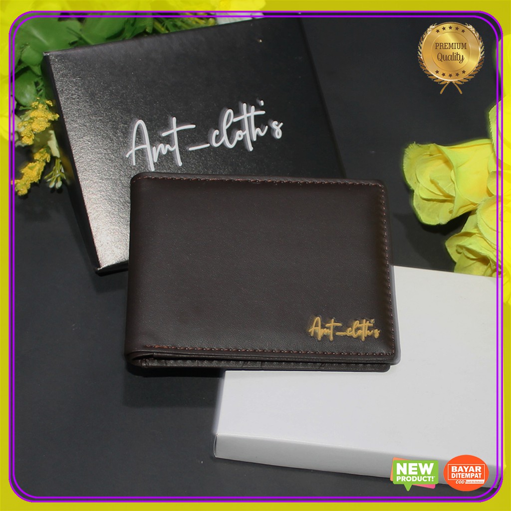 dompet kulit sintetis + box dompet pria AMT Cloth's dompet lipat dompet polos dompet kartu