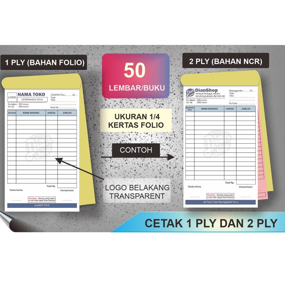 

(H1N3).. nota toko murah kualitas terbaik ukuran 1/4 folio 1 ply dan 2 ply gratis design!! //Diskon@harian