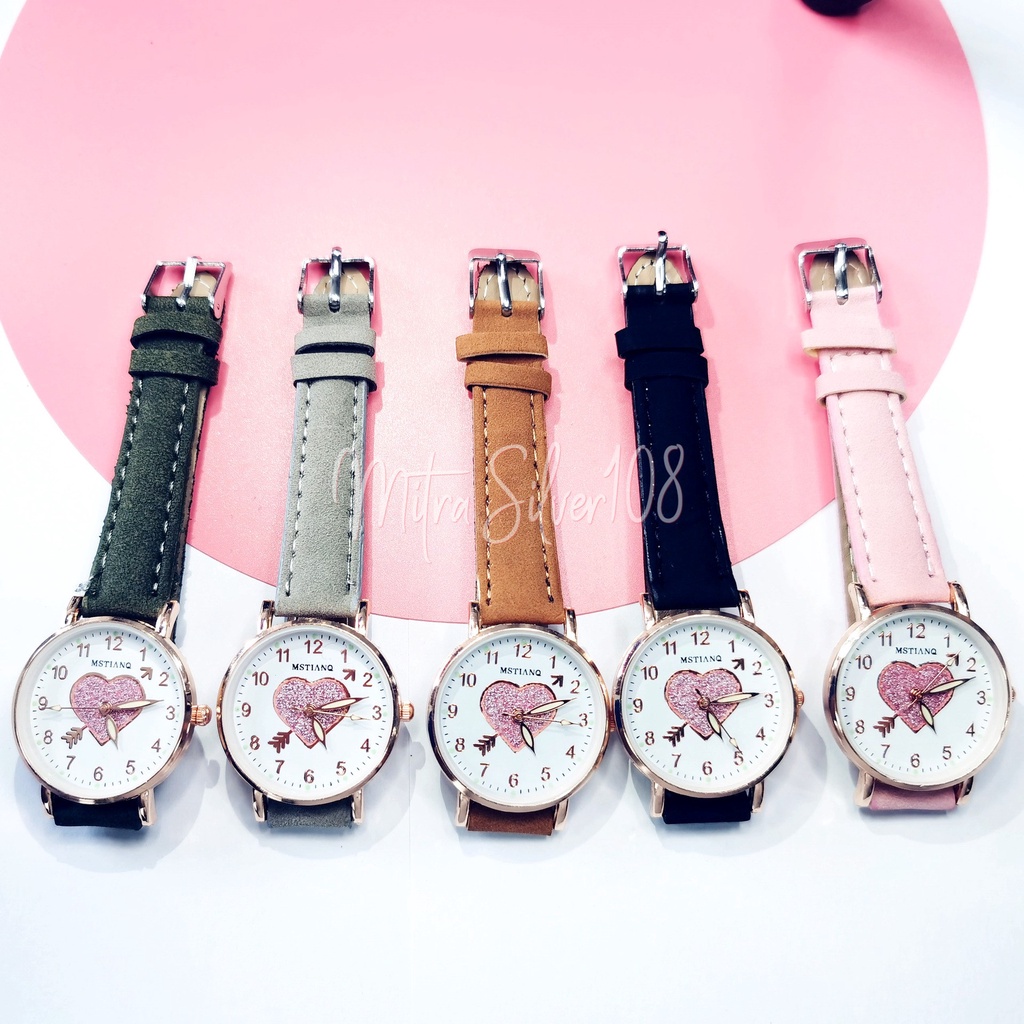 [MS108] JT 18 - Jam Tangan Wanita Quartz Analog Motif LOVE Lucu Dengan Tali Bahan Kulit PU Korean Fashion Import