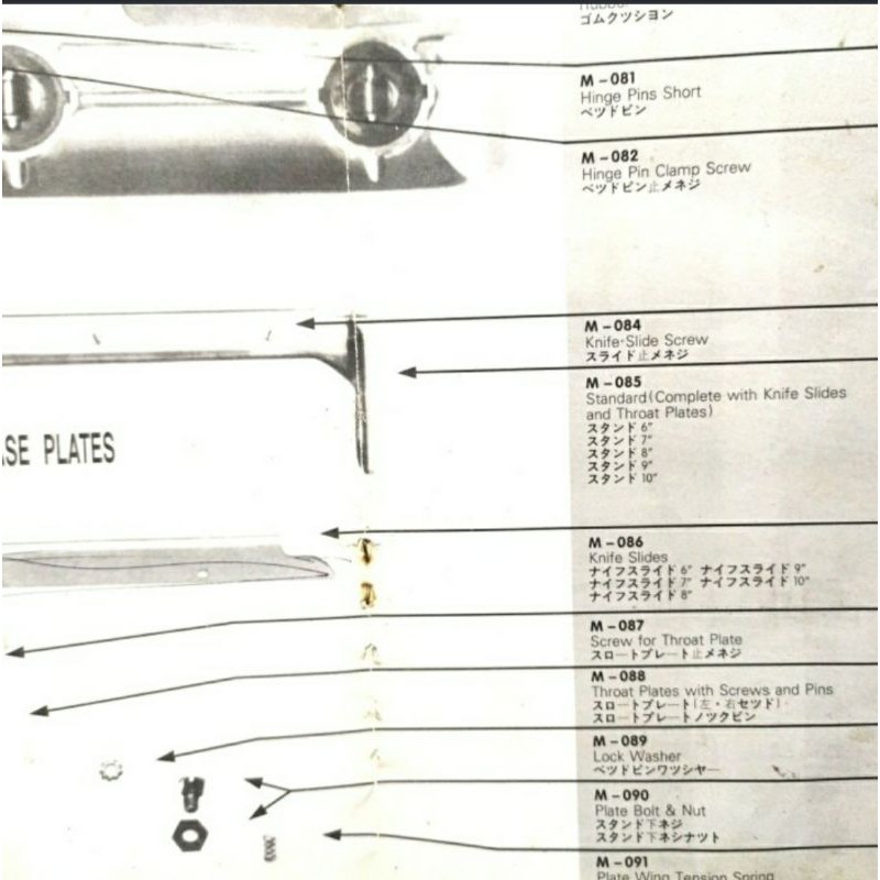 M-089 M-090 Baut Plat Tatakan 1Set Mesin Potong KM