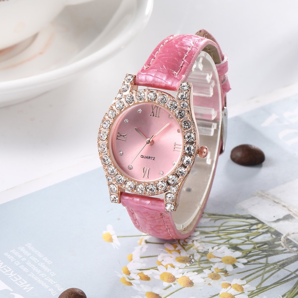 BERLIAN BARU FASHION JAM TANGAN WANITA GROSIR JAM TANGAN WANITA SISI PLAT KULIT DIAMOND HARGA W25