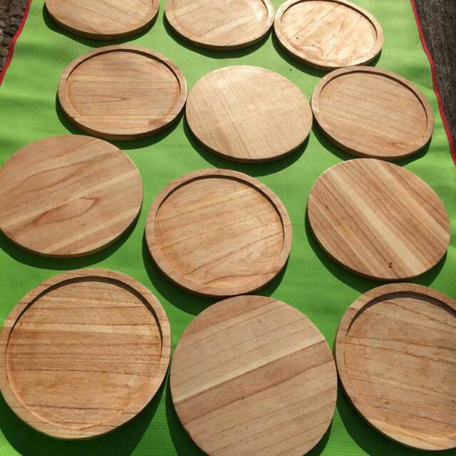 piring kayu  medium 35cm piring nampan bulat  baki saji 