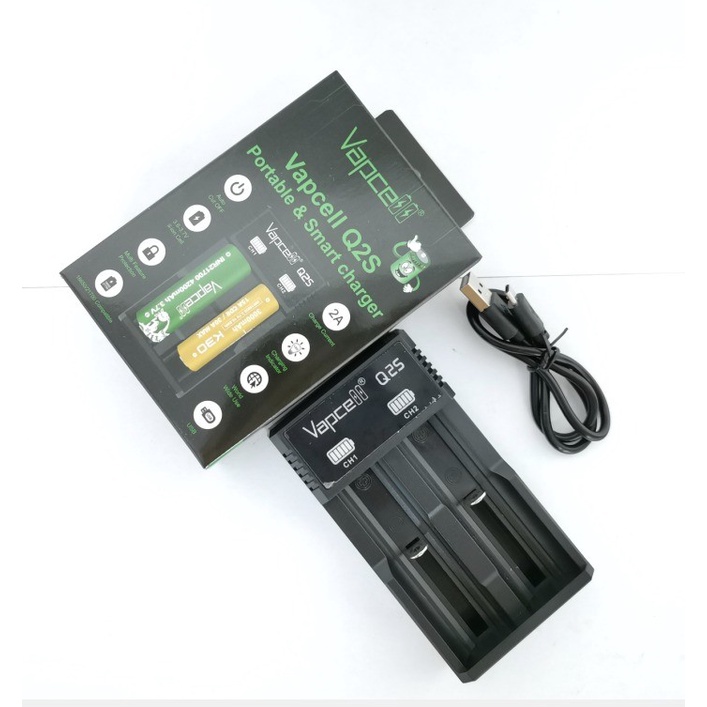 Authentic VAPCELL Q2S Battery Charger 2slot 18650 21700 dll