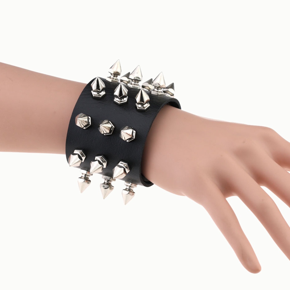 Hu Hu Hu Hu Hu Alat Bantu Pasang Kacamata♡ Gelang Bangle Kulit Imitasi Lebar Hias Rivet Gaya Punk Untuk Priawanita