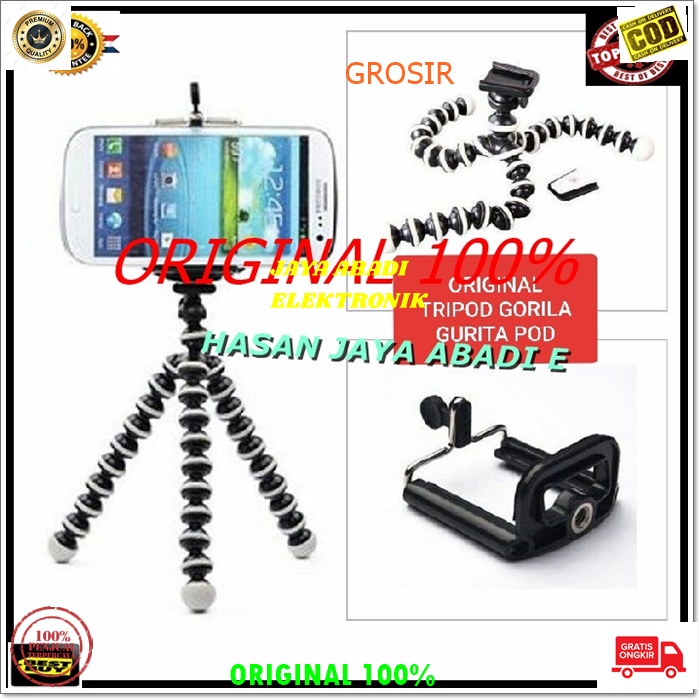 J134 ORIGINAL TRIPOD MONOPOD MINI LIPAT GORILA HOLDER U KAKI TIGA PEGANGAN HANDPHONE KAMERA PENYANGGA DUDUKAN POD MOBILE universal tripods kokoh stabil menopang merekam stand standing gadget gantungan cocok untuk hp dengan layar maksimal 5,5 inch