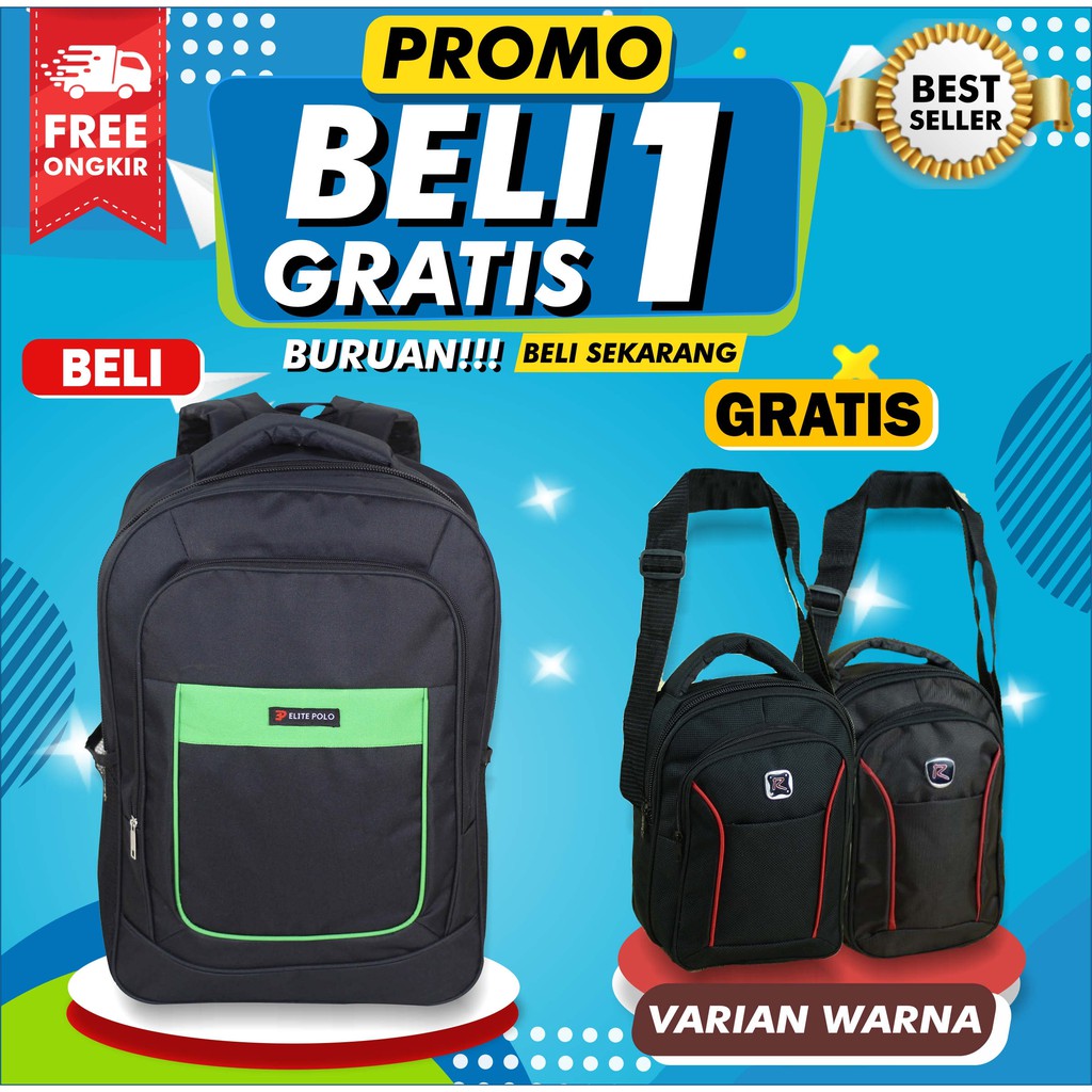 BELI 1 GRATIS 1 Backpack Gendong Polo Tas Sekolah Cowok SMP SMA Free Slingbag Polo Selempang Pria