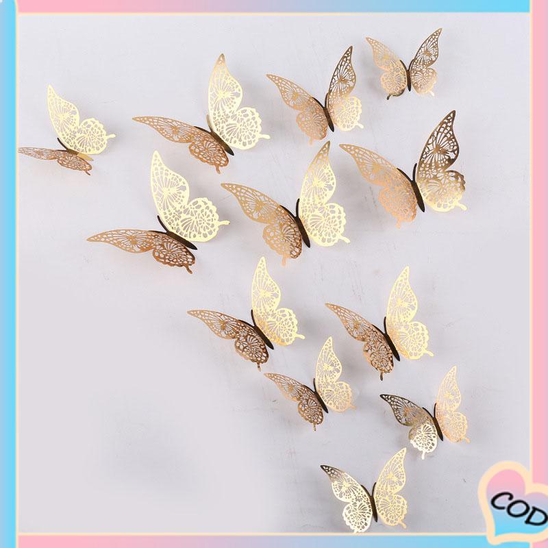 COD❤️Hollow Butterfly 3D Imitasi Logam Dekorasi Dinding Rumah Stiker Dekorasi Ruang Tamu-A.one