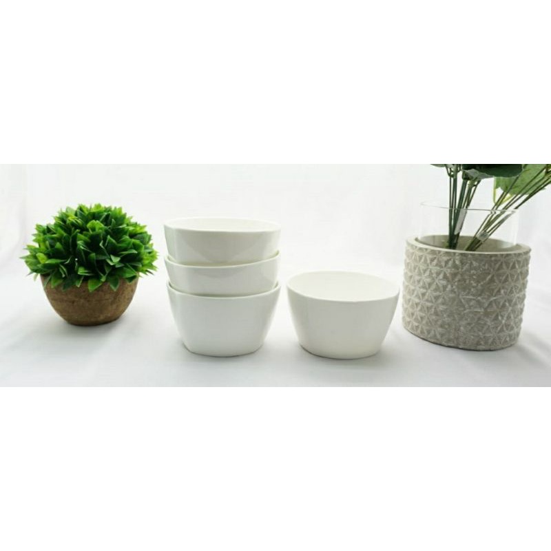 Mangkok Segi Polos Keramik 4.5 inch