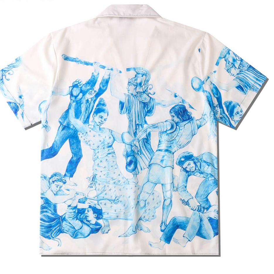 (STOK TERBATAS) Dark Icon Printed Hawaiian Shirt Men Summer Vintage Polo Shirt Street Fashion Men's 