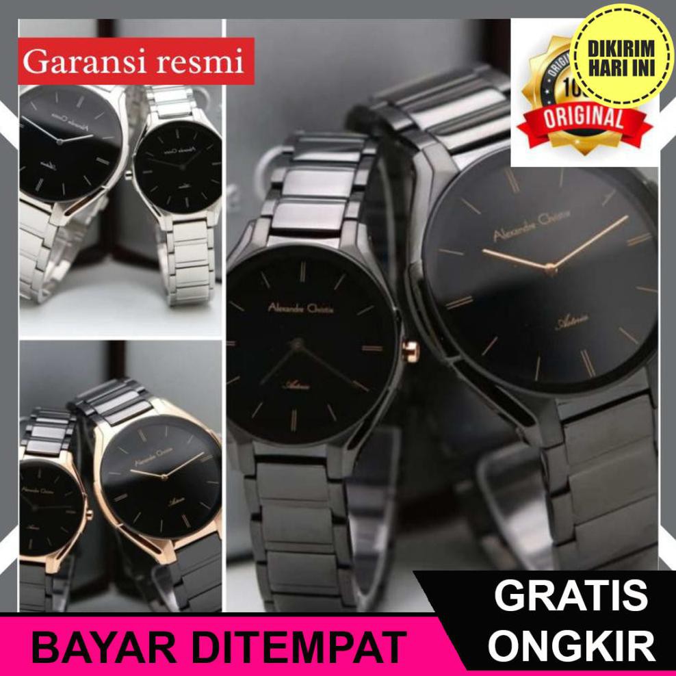 (BAYAR DITEMPAT) OE4194 GROSIR JAM TANGAN COUPLE PASANGAN ALEXANDER CHRISTIE AC 8610 AC8610 BLACK