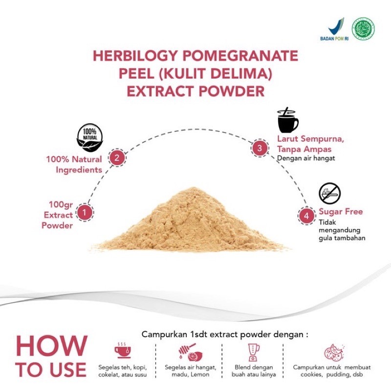 HERBILOGY POMEGRANATE PEEL (KULIT DELIMA) EXTRACT POWDER 100Gram