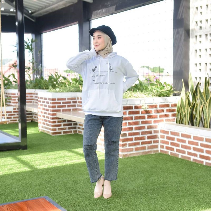 Jaket Sweater Hoodie Wanita Oversize Outerwear Pakaian Sweatshirt Korean Style Hudie Cewek OFFLINE-1