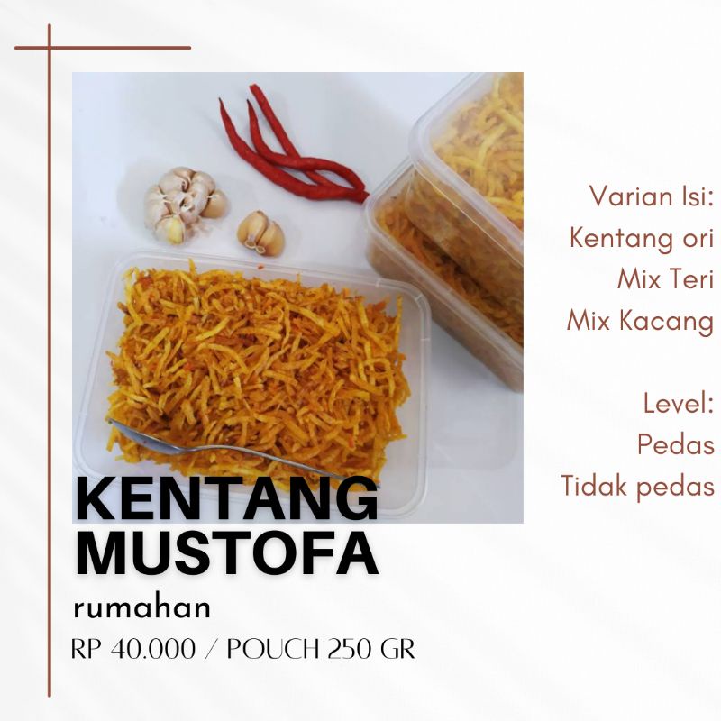 

Kering kentang mustofa 250 gram enak gurih varian pedas tidak pedas agak pedas