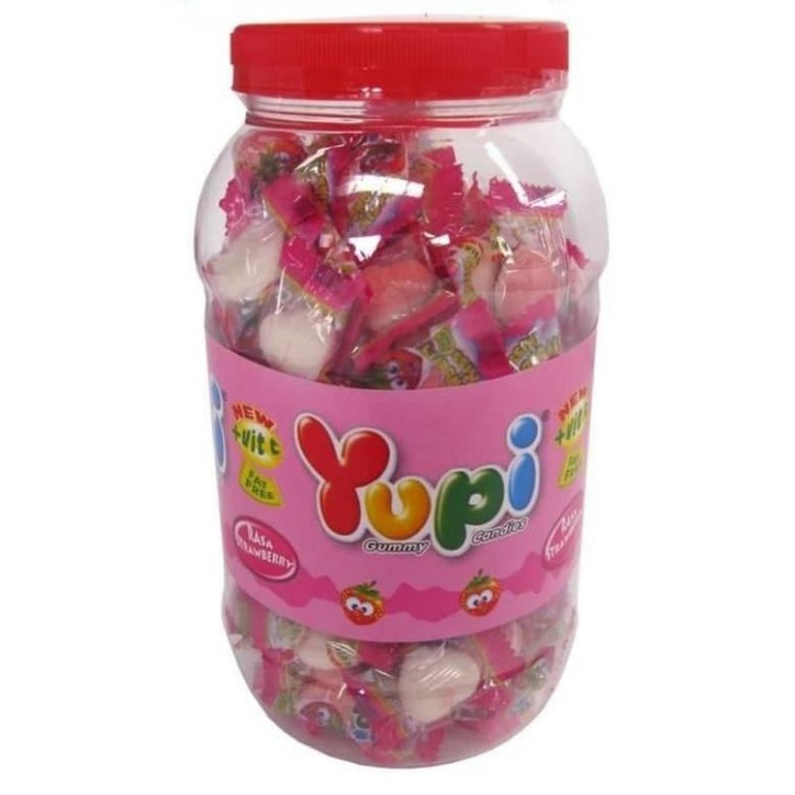 Permen Yupi Strawberry Kiss kemasan jar/toples (300 gram)