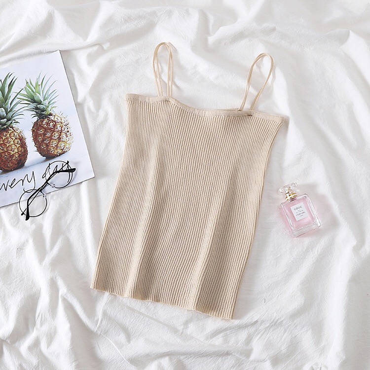 Korean Square Neck Knit Tanktop Rajut Polos C020-Cream