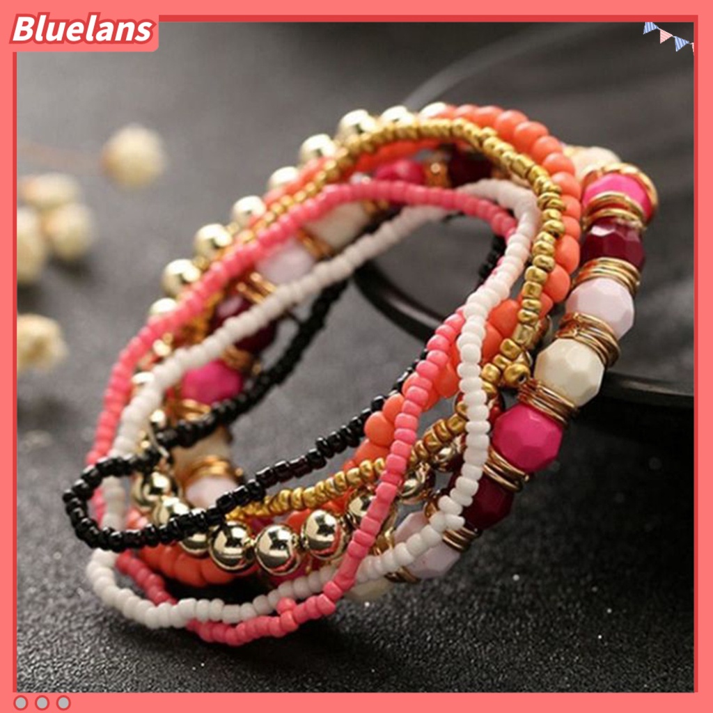 Bluelans 7Pcs Women Boho Bohemian Mix Style Multilayer Elastic Beaded Bracelets Party