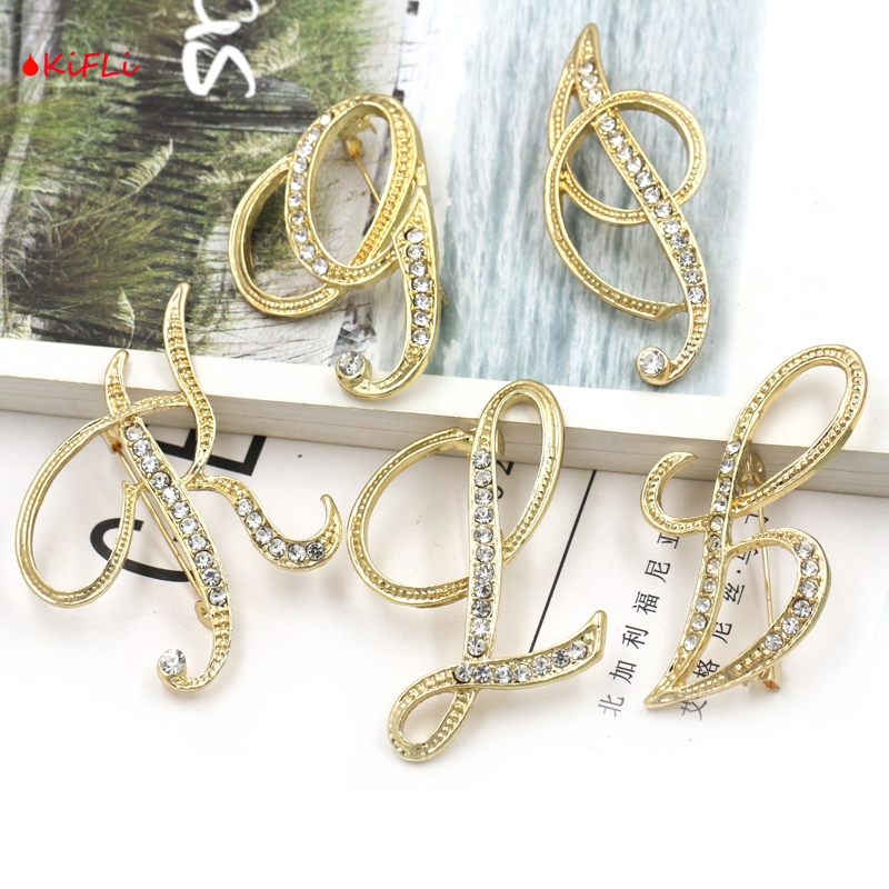 26 Huruf,Zinc Alloy,Crystal Clear,Rhinestone Bros,Pins untuk Wanita di ,Warna Silver Disepuh