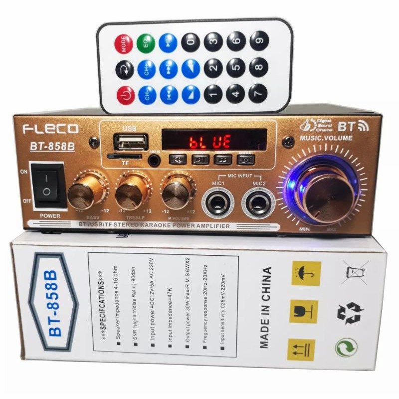 Amplifier FLECO DJ4BT / FLECO BT-858B / FLECO F-188BT Bluetooth + Mp3 player + FM Radio / Power Amplifier Karaoke Wireless DJ4BT / Power Amplifier Mobil dc 12 Volt - Power Amplifier Bluetooth Bonus Remot