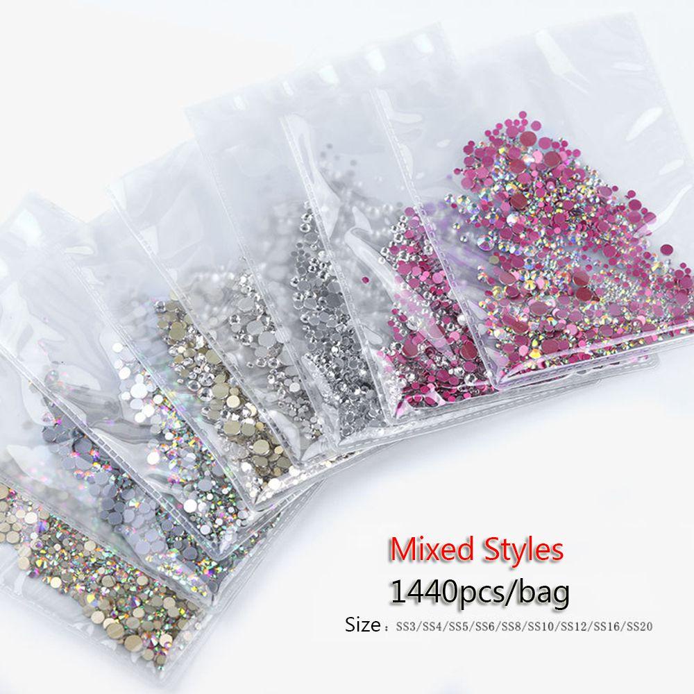 Solighter 1440pcs/bag Nail Rhinestones Beauty Merah Emas/Perak Nail Art Dekorasi