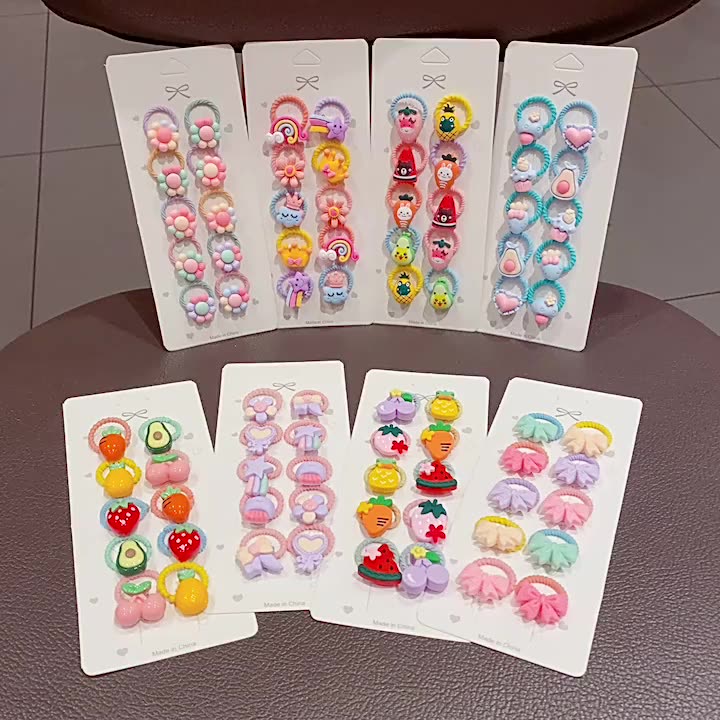 10Pcs/Set Versi Korea dari Kartun Anak-anak Tali Rambut Set Rambut Cincin Bayi Hewan Lucu Kepala Tali Karet Gelang