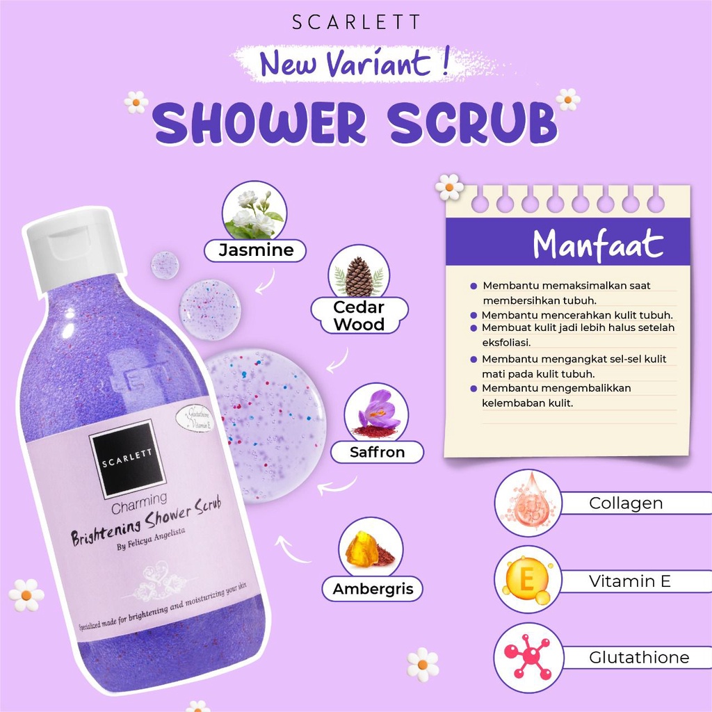 VARIAN BARU..!! SCARLETT WHITENING SHOWER SCRUB - 1 botol 300 ml | Shower POMEGRANATE / MANGO / CUCUMBER / COFFEE / CHARMING/ FRESHY / JOLLY Shower Baru Scarlett Sabun Mandi