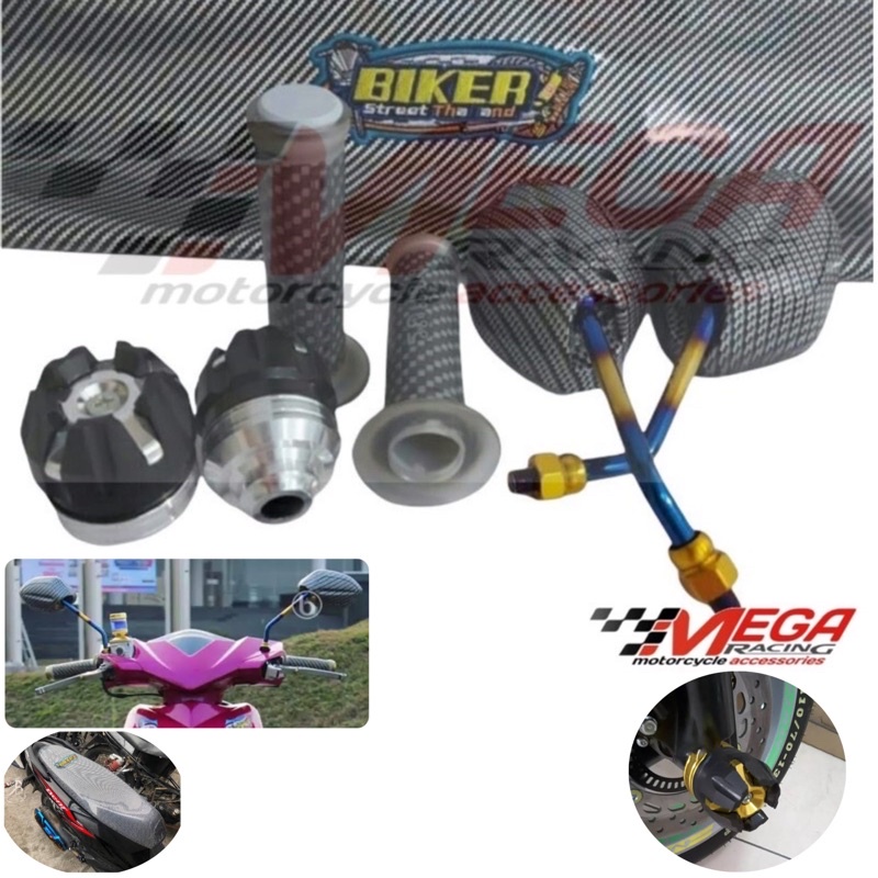 paket komplit variasi motor Honda matic Beat fi scoopy vario karbu 110 125 spion carbon twotone handgrip grip karbon kulit sarung jok biker carbon jalu as buah naga 7017