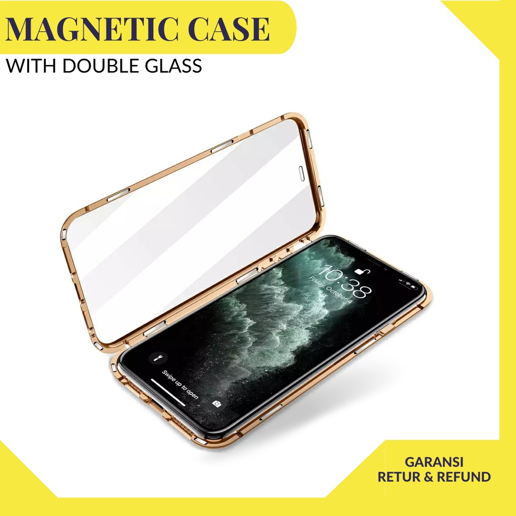 OPPO A91 F15 RENO 6 3 5F 10X ZOOM FIND X2 4G 5G MAGNETIC CASE FULL DOUBLE COVER GLASS KACA DEPAN BEL