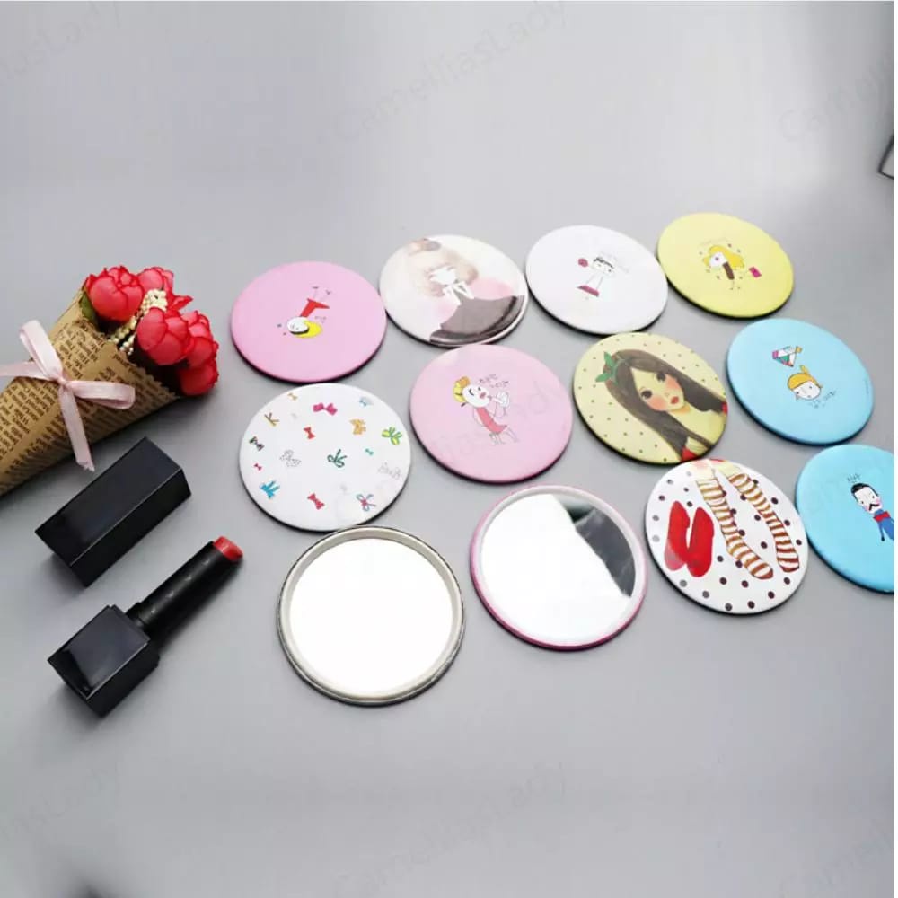 Cermin Kaca Bulat Kecil saku Dandan Rias Motif Kartun Lucu Murah Make Up Kosmetik Cosmetic