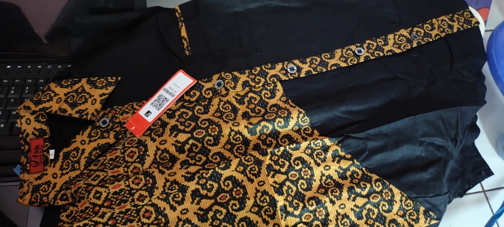 Trolistore Grosir Baju Batik Motif Pelektif Pelekpol Batik Atasan Kemeja Pria Kombinasi Hitam Polos