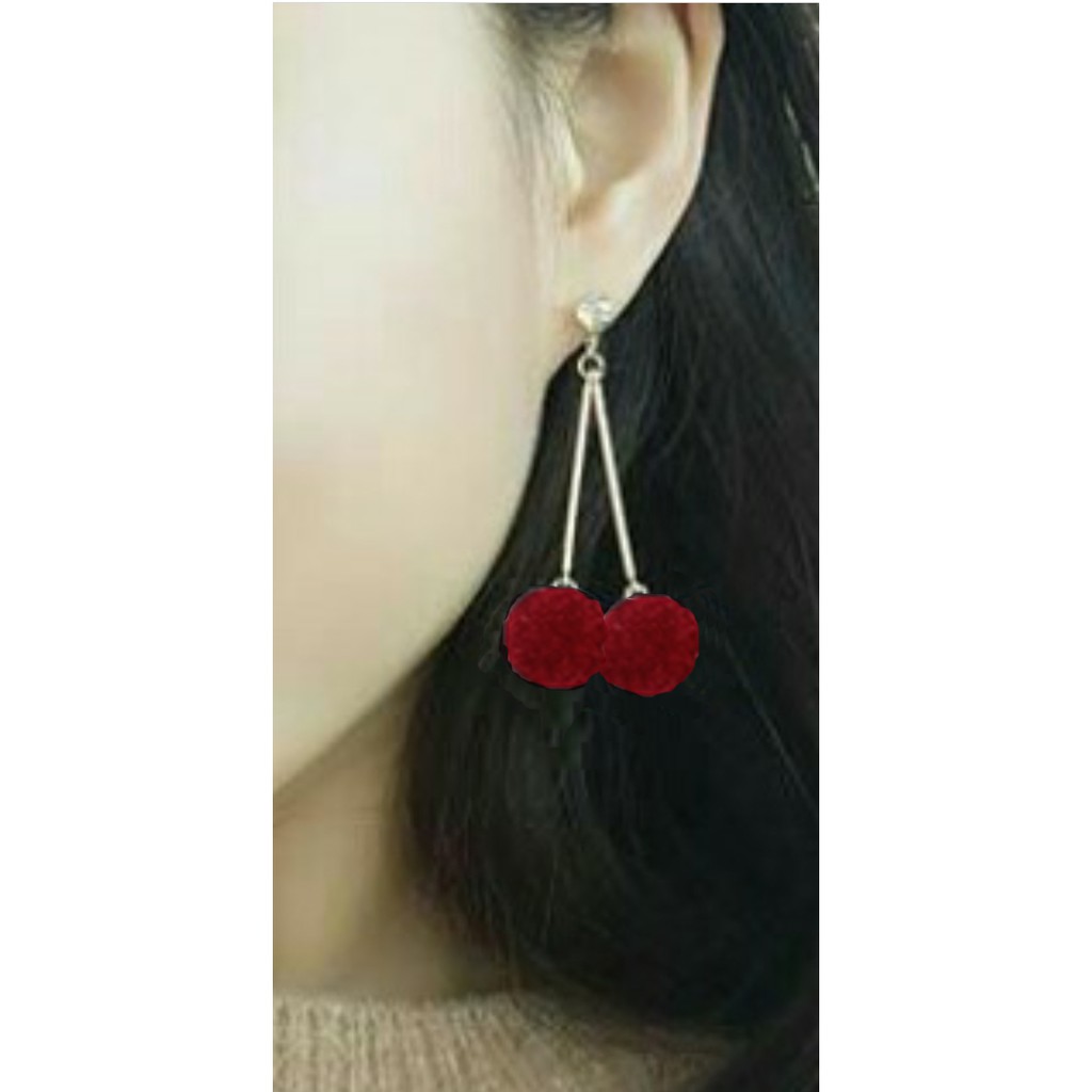 Anting Fashion Wanita Anting Korea StyleDuble Rantai Pompom Termurah MISS 111