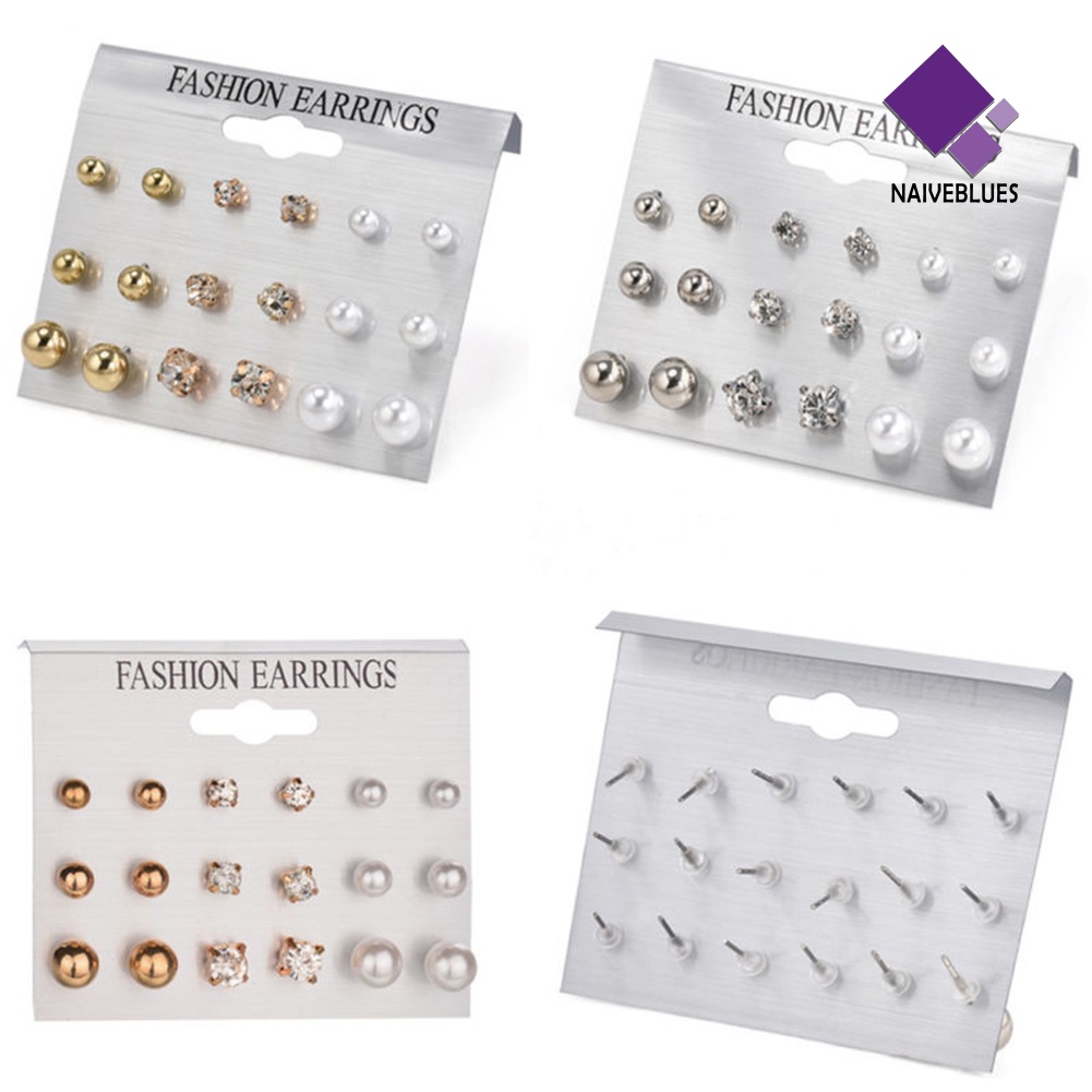 9 Pasang Anting Stud Berlian Imitasi Untuk Wanita