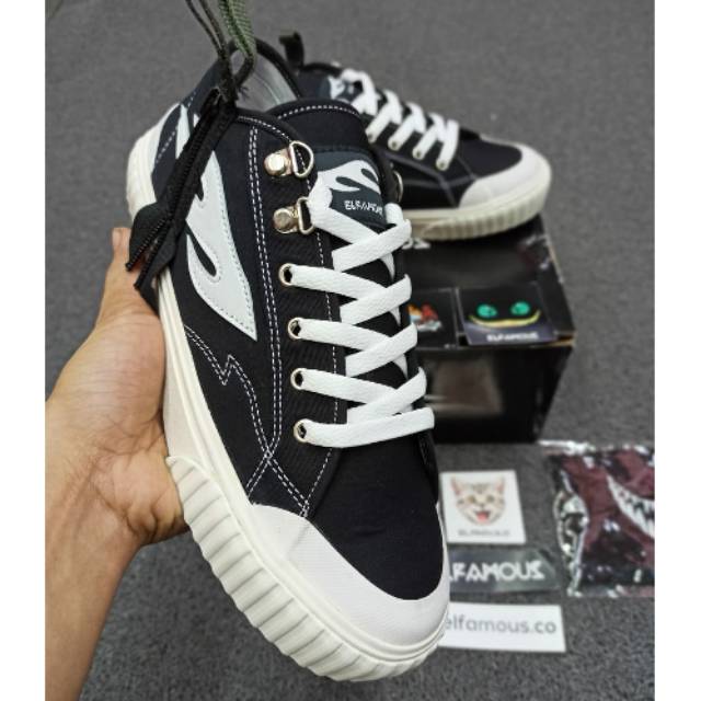 SEPATU SNEAKERS ELFAMOUS BLACK WHITE LOW 38-43