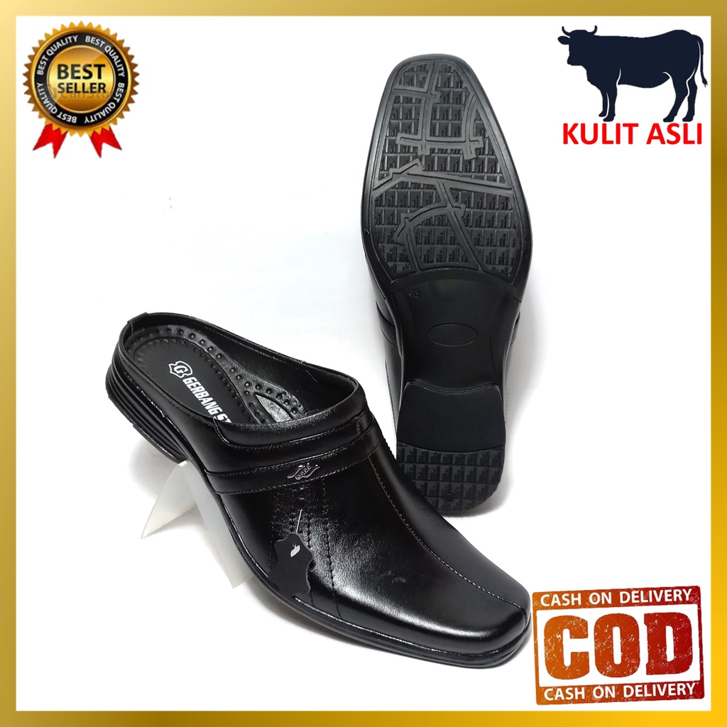 Sepatu Sandal Slop Kulit Asli Pantofel Pria Formal Resmi Kantor Pesta