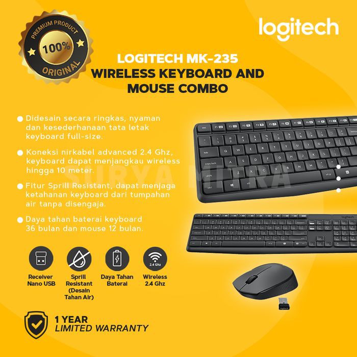 Keyboard Mouse Wireless Logitech MK235 / MK 235 Combo