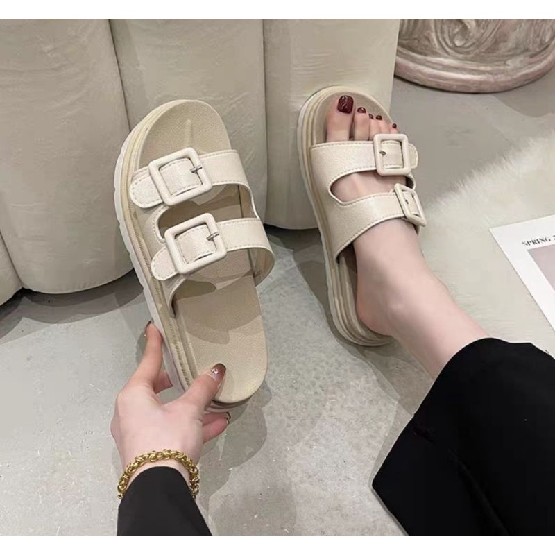 Sandal Wanita Terbaru Platform Hak datar / Sandal Casual Wanita Gesper 2 / Sandal Slop Wanita Import Korea / Sendal Wanita Terlaris / Sandal Maudy / Bisa Cod