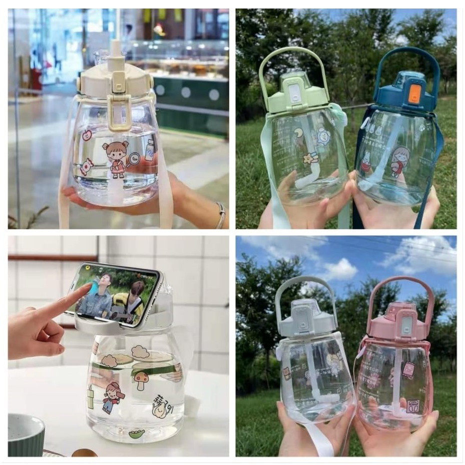 Botol Anak Big Belly Children's Cup Bottle dengan Gagang dan DIY Sticker 1100ml (H487-1)